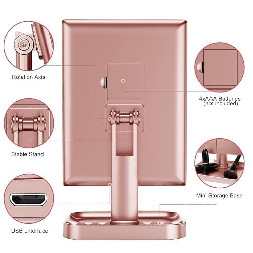 HUONUL Makeup Mirror, 10X 3X 2X Magnification, Lighted Makeup Mirror, Touch Control, Dual Power Supply, Portable LED Mirror, Women Gift (Rose Gold) thumbnail 8