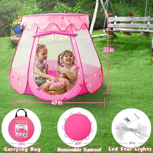 Crayline Pop Up Princess Tent with Star Light, Toys for 1 2 3 Year Old Girl Birthday Gift, Baby Girl Toys, Ball Pit for 12-18 Months Toddler Gift, Easy to Pop Up and Assemble(Pink) thumbnail 3
