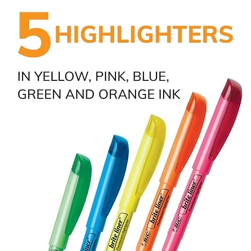 BIC Brite Liner Highlighters, Chisel Tip, School Supplies for Students and Teachers, Ideal for Notes, Textbooks, and Classroom Use, 5-Count Pack in Assorted Colors thumbnail 6