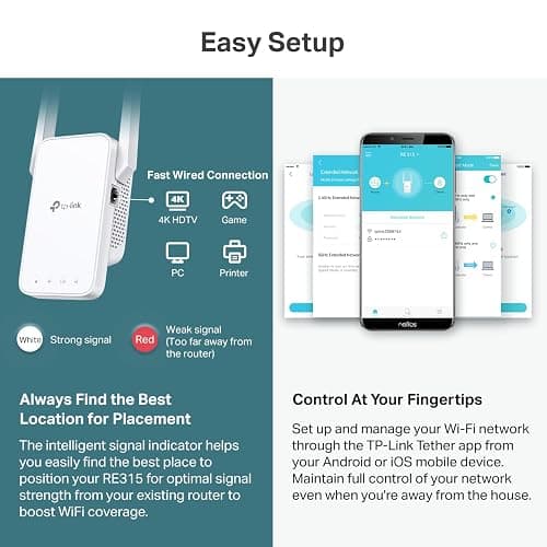 TP-Link AC1200 WiFi Extender, 2025 Wirecutter Best WiFi Extender, 1.2Gbps Home Signal Booster, Dual Band 5GHz/2.4GHz, Up to 1600 Sq.ft and 32 Devices, EasyMesh Compatible, One Ethernet Port (RE315) thumbnail 7