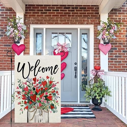CROWNED BEAUTY Valentines Day Floral Mason Jar Garden Flag 12x18 Inch Double Sided for Outside Welcome Burlap Small Holiday Yard Flag thumbnail 4