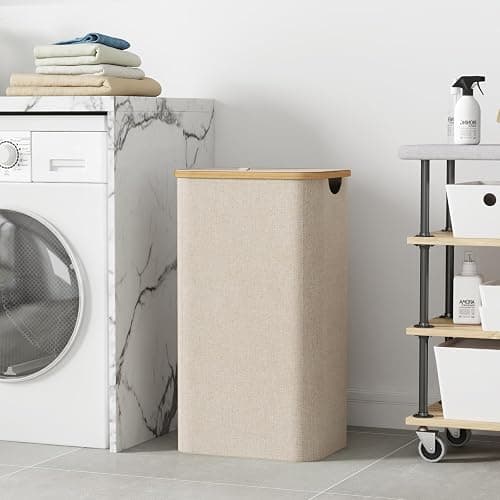 Lifewit 105L Large Laundry Basket with Lid, Removable Bags, Beige | Foldable Laundry Hamper with Bamboo Handles, Tall Laundry Bin, Dirty Clothes Hamper for Laundry Room, Bedroom, Bathroom, Dorm thumbnail 8