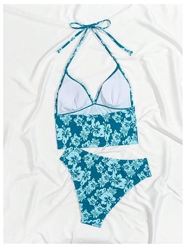 Floerns Women's Floral Print Halter Neck Tankini Top Two Piece Bathing Swimsuit thumbnail 5