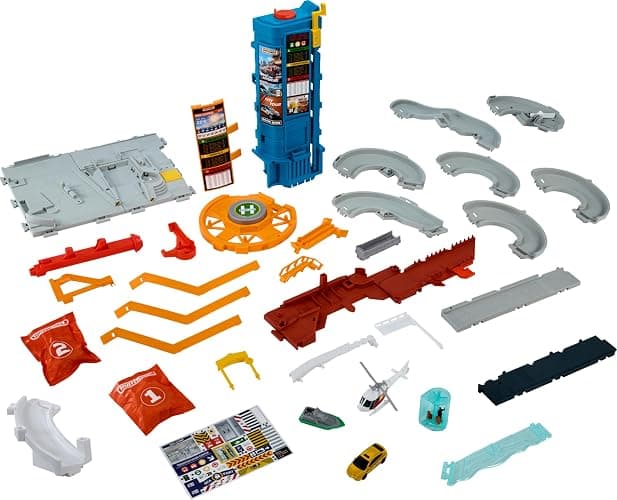 Matchbox Toy Vehicles & Playset, Transportation Center with 5 Levels, Kid& Car-Activated Features, Includes 1:64 Scale Taxi, Boat & Helicopter & Food Vendor Accessory thumbnail 5