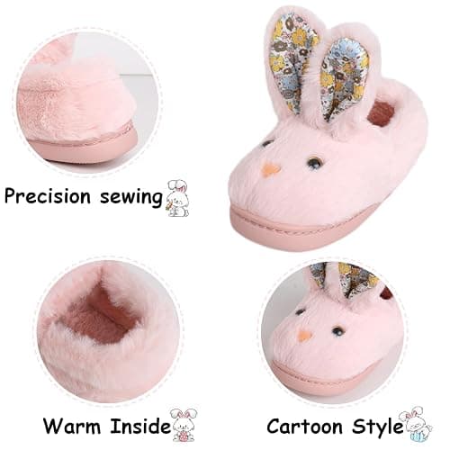 Girls Toddler Slippers Boys Cozy House Shoes for Little Kids Cute with Bunny Design Plush Indoor Warm Winter Slippers Non-Slip thumbnail 3