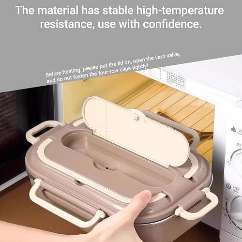 Adult Lunch Box Set, Five Compartments, Stainless Steel Construction, Easy to Clean, Heats Food by Adding Hot Water. thumbnail 5