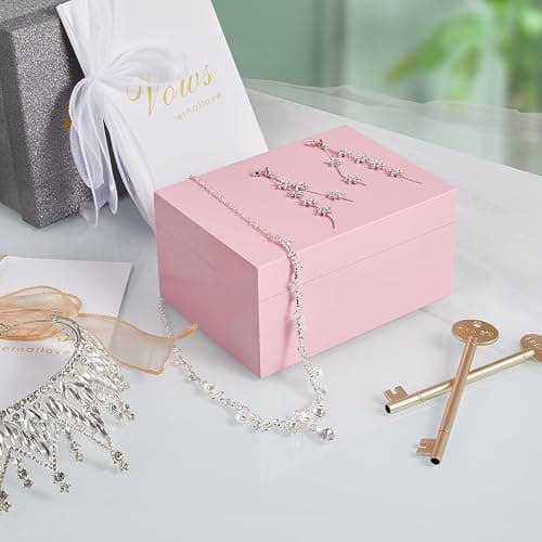 DRASTAR Wooden Box, Small Keepsake Box, Memory Box for Keepsakes, Cute Jewelry Box, Wedding Memory Box with Lids, Pink Decorative Box thumbnail 6