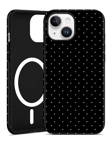 Jusy Compatible with MagSafe Polka Dot Case for iPhone 15, Cute Aesthetic Polka Dots Magnetic Phone Case, Soft TPU and Hard PC Protective Phone Cover for Women Girls (Matte) - Black - Image 1