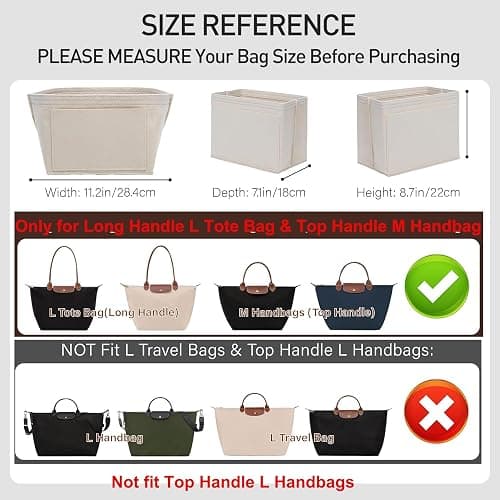 OAikor Felt Purse Organizer Insert for Longchamp Le Pliage L Tote Bag & M Handbag, Zipper Long Champ Bag Organizer Insert with Cup Holder, Women Bags Divider Shaper with 8 Compartments (Beige,L) thumbnail 2