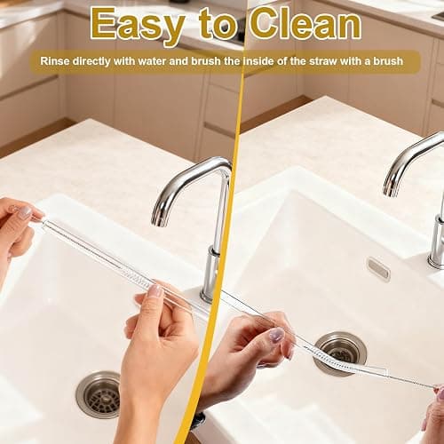 CEDIDJAC 16 PCS Reusable Glass Straws Set 6 Straight & 6 Bent Clear Drinking Straws (8.5''x10mm) with 4 Cleaning Brushes，Perfect for Smoothies, Milkshakes, Coffee, Juice, Milk, Cocktails thumbnail 5