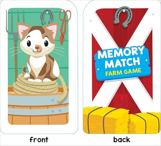 School Zone Memory Match Farm Card Game: 56 Game Cards, Preschool, Kindergarten, Animals, Early Reading, Counting, Matching, Vocabulary, Ages 3+ thumbnail 7