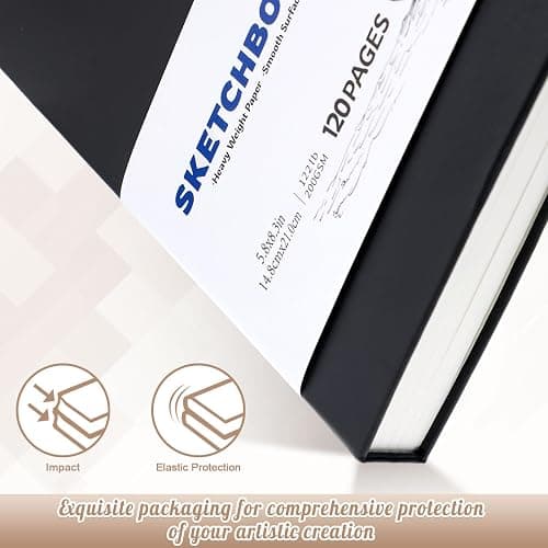 A5 Sketchbook 60 Sheets, Sketchbook with 200GSM Thick Paper - Black Hardback Art Drawing Pad for Sketching, 14.8 x 21 cm, 120Pages thumbnail 3