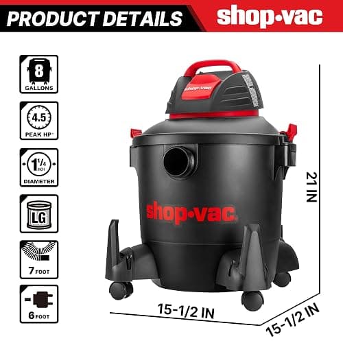 Shop-Vac 5922805 Wet/Dry Vacuum, 8 Gallon, 4.5 Peak HP, 1.25 Inch Diameter x 7 Foot Hose, 6 Foot Cord, Ideal for Jobsite, Garage, Workshop & Home thumbnail 3