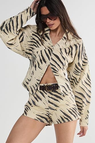 Nasty Gal Women's Tiger Print Denim Hotpant Short thumbnail 4