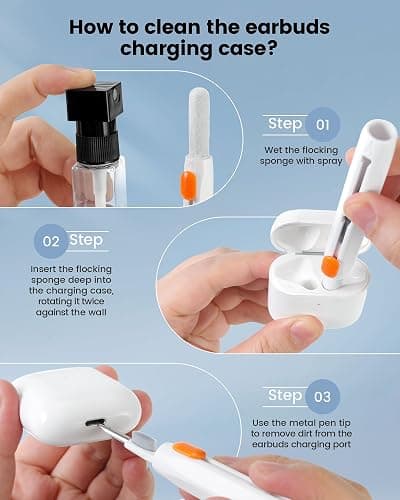 20-in-1 for AirPod Cleaner Kit Pro 4 3 2 1 - Multifunction Cleaning Tool for Headphones Earbuds Phone Laptop Keyboard Screen - Metal Tip, Soft Brush, Flocking Sponge, 15ml Spray, Cloth, Putty thumbnail 4