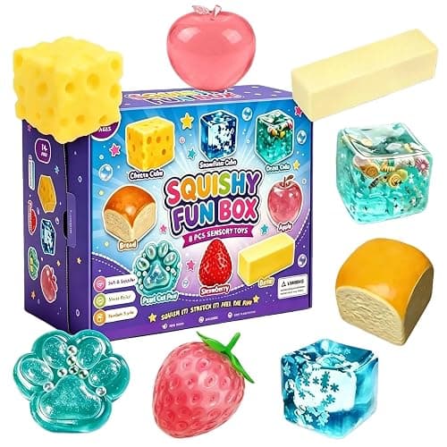 8 PCS Squishy Mystery Fun Box, Squishy Box Set Cute Butter, Dumpling, Strawberry, Realistic Shaped Squeezes Balls, Squeeze Slow Rising Stress Relief Soft Cute Anxiety Gifts Party Favor (#A) - Image 1