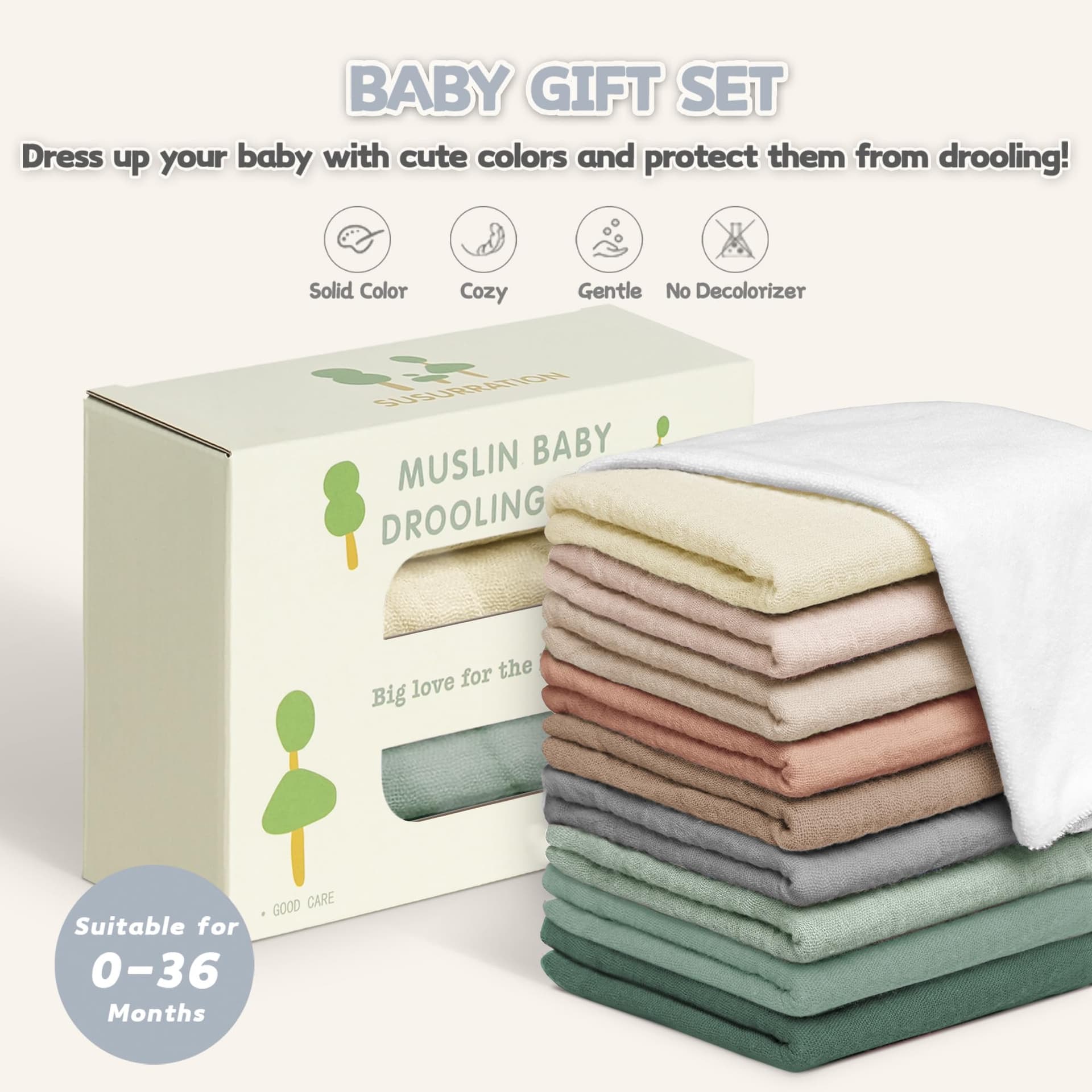 Susurration Muslin Baby Drool Bibs 10Pack Soft Square Adjustable Bandana Bibs for Unisex Baby Girls & Boys thumbnail 6
