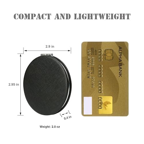 Elegant Compact Vanity Makeup Mirror for Men Women Girls, Black Round Travel Cosmetic Mirrors for Pocket Purse Wallet Handbag, Portable 1X/2X Magnifying Handheld Beauty Mirror Double-Sided thumbnail 3