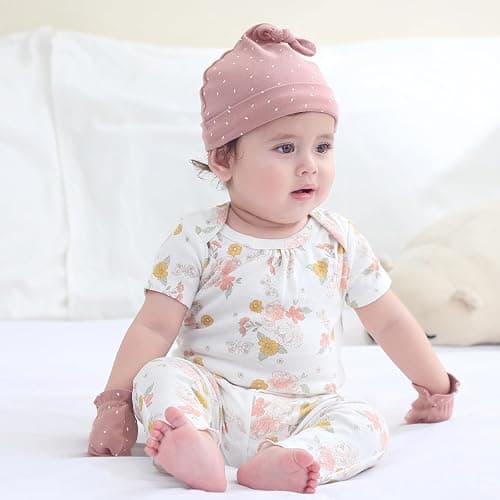 Ruliby Baby Hats Mittens and Socks Set Cotton Newborn Hat Beanie Soft Infant Girls Boys Caps Gloves 0-6 month - Strawberry Accessory Set 2 + Solid Color Socks - 0-6 Months thumbnail 4