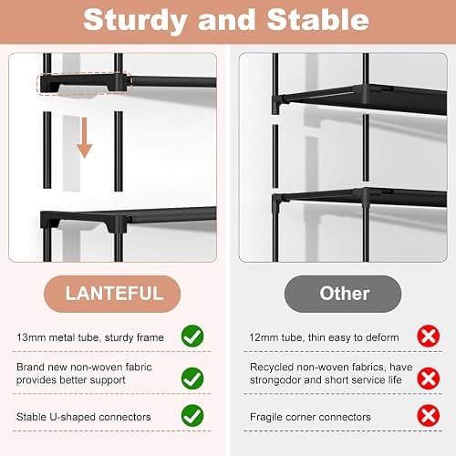 LANTEFUL 3 Tier Shoe Rack for Closet, Shoe Organizer with 5 Hooks, Long Shoe Shelf Storage for Sneaker and Boot Stackable Free Standing Shoe Rack for Entryway, Garage, Small Spaces, Dorm thumbnail 5