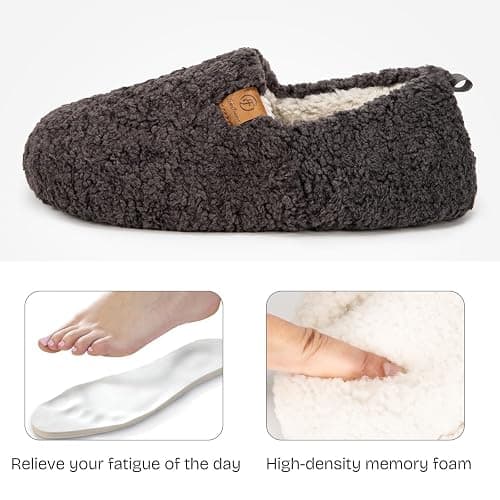 EverFoams Women’s Soft Curly Full Slippers Memory Foam Lightweight House Shoes Cozy Loafer with Polar Fleece Lining thumbnail 4
