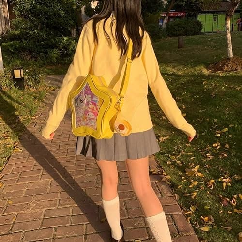 Vobomo Star Shape Ita Bag Pins Display Crossbody Bag PU Leather Backpack Y2k Aesthetic Cute Handbag (Yellow) thumbnail 4