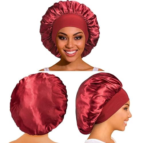 3 Pack Satin Bonnet Silk Hair Bonnet for Sleeping, Sleep Bonnets for Women Large Wide Soft Band Sleep Cap for Curly Hair Braids thumbnail 2