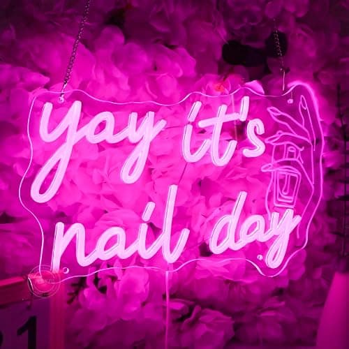 Planzo Yay It’s Nail Day Neon Sign Nail Tech Spa Salon Studio Beauty Business Stores Logo Barber Shops LED Wall Sign Girl Bedroom Neon Light Wall Decor Lady Birthday Christmas Gift 5V USB 15.75" Pink thumbnail 5