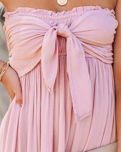 R.Vivimos Women's Summer Cotton Boho Beach Sleeveless Tie Front Mini Dress Tube Top Dress thumbnail 5