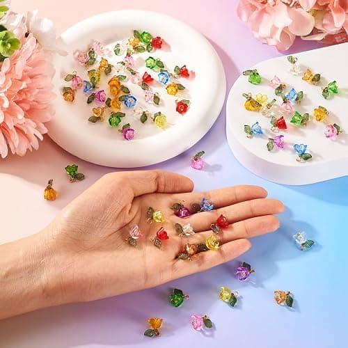 Cheriswelry 100pcs Flower Bracelet Charms Leaf Flower Acrylic Dangle Pendants Transparent Floral Earring Pendants Cute Hang Ornament 13mm for DIY Craft Keychain Necklace Jewelry Making thumbnail 5