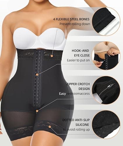 YIANNA Tummy Control Shapewear for Women Strapless Fajas Colombianas Body Shaper Shorts Butt Lifter with Zipper Crotch thumbnail 4