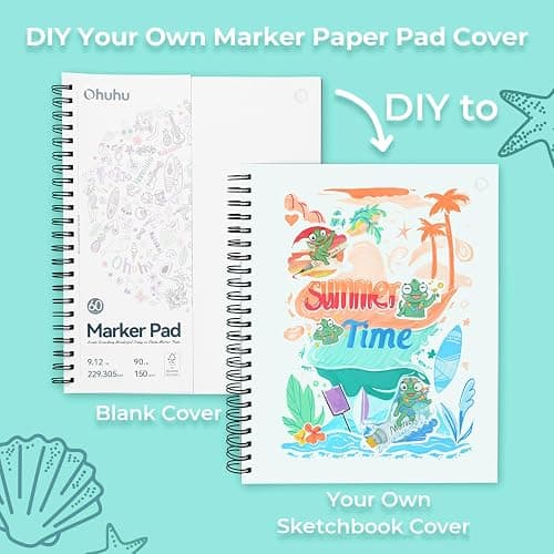 Ohuhu Double-Sided Marker Pads Art Sketchbook Bleedproof - 9"x12" Large Paper Size - 90 lb/150 gsm Smooth Drawing Paper - 60 Sheets/120 Pages, Spiral Bound Sketching Book for Alcohol Markers thumbnail 3