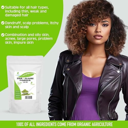 SIDR (JUJUBE) POWDER 100 gr - Polvo vegetal limpiador natural | Adecuado para todo tipo de cabello, incluyendo cabello fino, débil y dañado | 100% natural (100 gr) thumbnail 7