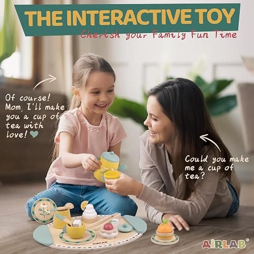 Airlab Tea Sets for Toddlers 3-5 Girl Birthday Gift 2 Year Old Princess Party Wooden Play Food Toy Sets for Kids Kitchen Accessories Age 3 4 5 6 Wood Educational Toys thumbnail 6