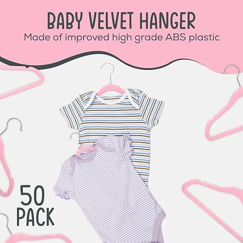 TechZoo 50 Premium Baby Velvet Hangers - 11.8 Inches Non-Slip & Ultra-Slim Baby Hangers for Space-Saving & Children Clothes - 360 Swivel Hook, Strong & Durable Infant & Toddler Clothes Hanger - Pink thumbnail 3