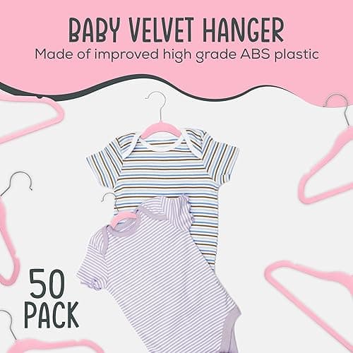 TechZoo 50 Premium Baby Velvet Hangers - 11.8 Inches Non-Slip & Ultra-Slim Baby Hangers for Space-Saving & Children Clothes - 360 Swivel Hook, Strong & Durable Infant & Toddler Clothes Hanger - Pink thumbnail 4