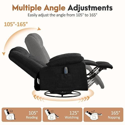 Korser Rocker Recliner Chair for Adults, 360° Swivel Rocker Recliner with Massage and Heating, Nursery Rocking Chairs with Side Pockets, Manual Reclining Chair for Living Room, Bedroom or Nursery thumbnail 4