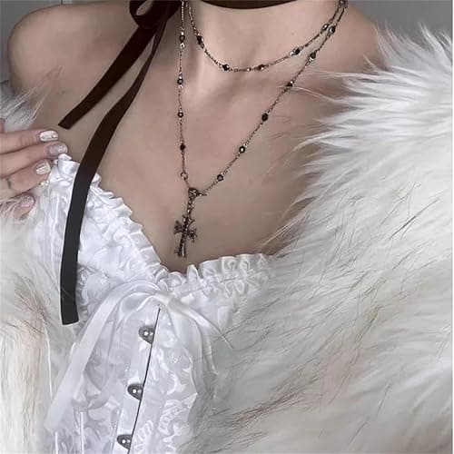 QLYOVWE Gothic Cross Necklace for Women Fashion Vintage Black Cross Pendant Necklace Multi-layered Y2k Gothic Dark Cross Layered Cross Choker Necklace Punk Cool Halloween Jewelry Gifts thumbnail 4