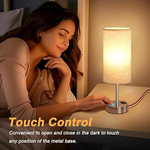Dicoool Touch Table Lamp for Bedroom Nightstand - Bedside Lamp with USB-C USB-A Charging Ports White, 3 Way Dimmable Small Desk Lamp for Bedroom, Dorm Room, Office, Living Room, Reading, Bathroom thumbnail 5