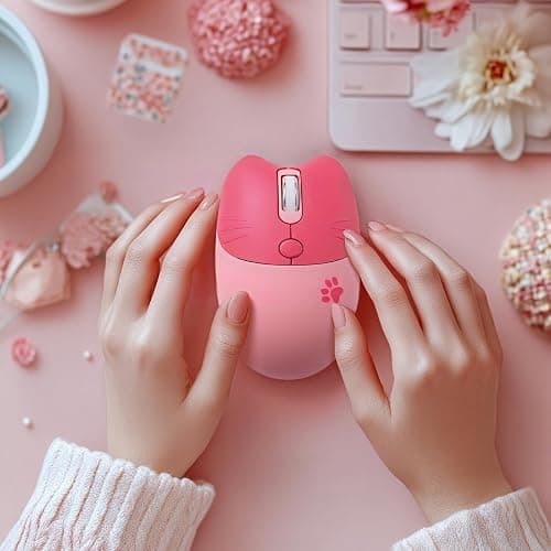 Lomiluskr Cute Cat Wireless Mouse, Lightweight Soundless Mice, 2.4G Wireless Mice, Candy Colors, Kawaii Mouse for Girls and Kids (Pink) thumbnail 2