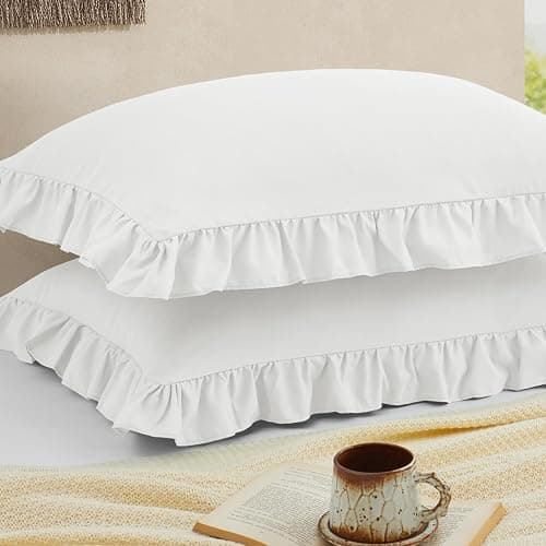 Cobedzy Ruffled Pillow Cases Set of 2, White Standard Pillow Shams Brushed Microfiber Edge Ruffled Soft Pillow Cover with Envelope Closure for Bedding Decor (20"x26") - Image 1