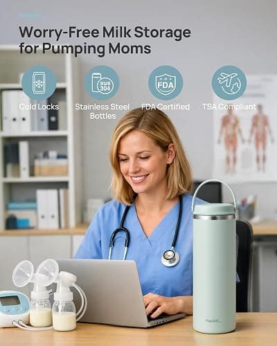 Papablic Innovative 360° CapsuleChill Breastmilk Cooler for 36H Safe Storage, 20oz Stress-Free Portable Breast Milk Chiller with 2pcs Stainless Steel Baby Bottles for Work & Travel, Mint Green thumbnail 2