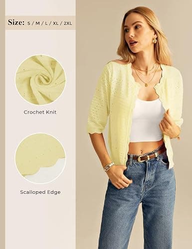 GRACE KARIN Womens 3/4 Sleeve Cardigan Sweater, Lightweight Cropped Cardigan Trendy, Dressy Casual Crochet Bolero Shrugs thumbnail 6