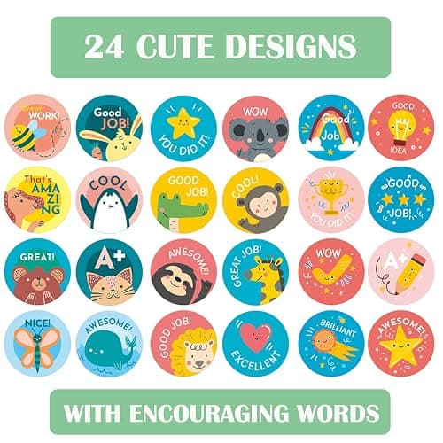 1500PCS Teacher Stickers, 3 Rolls Classroom Motivational Potty Training Stickers for Kids Students Reward School Supplies Teacher Must Haves-24 Cute Designs, 1 inch thumbnail 4