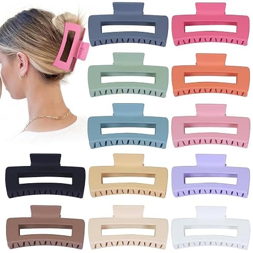 Sisiaipu 4.1 Inch Jumbo Hair Clips - 12 Pcs Colorful Square Jaw Clips for Thick Hair, Women and Girls Hair Accessories - Image 1