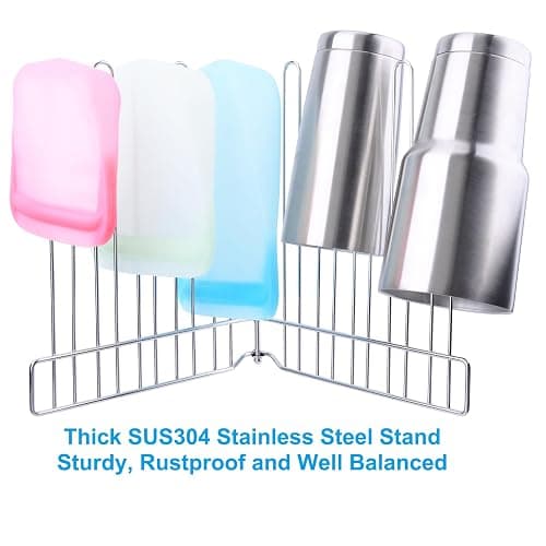 LEKUSHA Reusable Drying Rack, Foldable Freezer Bag Dryer, SUS304 Stainless Steel Stand for Gallon, Quart, Sandwich, Snack Bags thumbnail 5