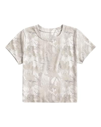 Dsewpaur Women’s Camo Shirt Graphic Crop Top Baby Tee Maple Leaf Print Shirts Summer Short Sleeve Round Neck Slim Fit T Shirt - Image 1