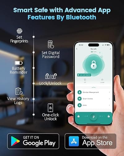Adoreal Smart Biometric Gun Safe for Handguns, 4 Ways Quick-Access Fingerprint Gun Safe for Pistols, Fingerprint/Digital Keypad/Key/APP Gun Locks Box for 2 Guns, Sturdy Heavy Steel Construction thumbnail 4