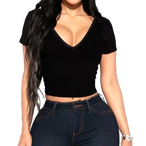 1 & 9 Crop Tops for Women Short Sleeve V Neck Sexy Going Out Tops Cute Shirts Basic Tees for Women's Summer Y2k Fashion thumbnail 5