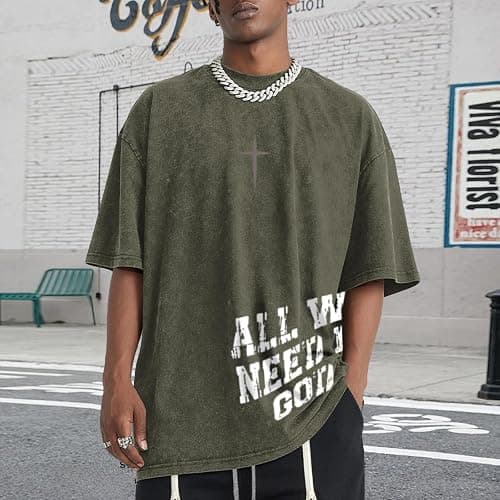 Wrenpies Christian Shirts for Men Inspirational God Faith Jesus Tshirts Oversized Vintage Cross Graphic Tees Acid Wash Tops thumbnail 4